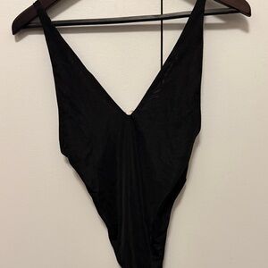 Black satin body suit